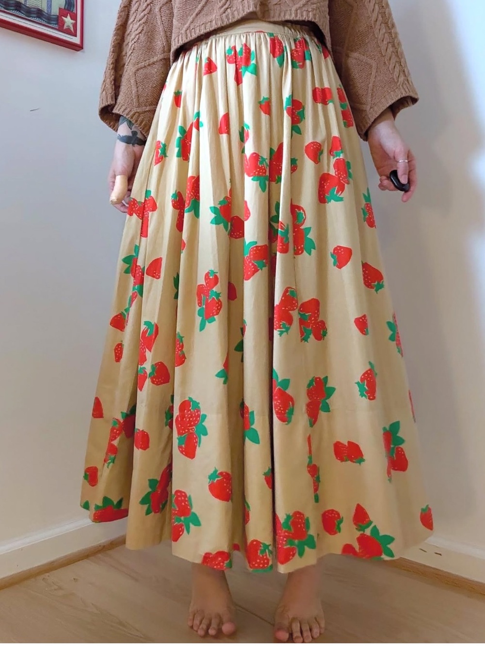Anthropologie Maeve the Jacie Maxi Skirt Cotton Poplin Sz XS Strawberry Print